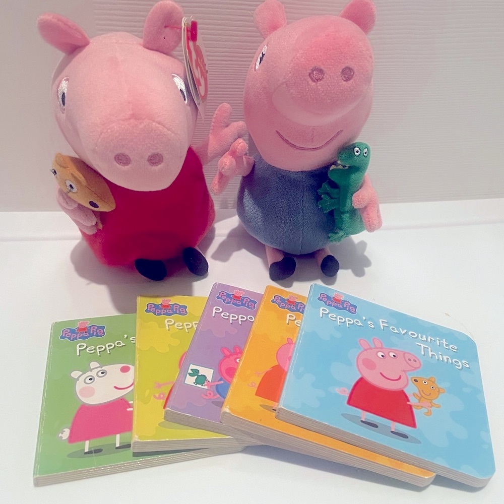 Ty Peppa Pig Plush, George Plush & 6 mini Peppa board books EUC!